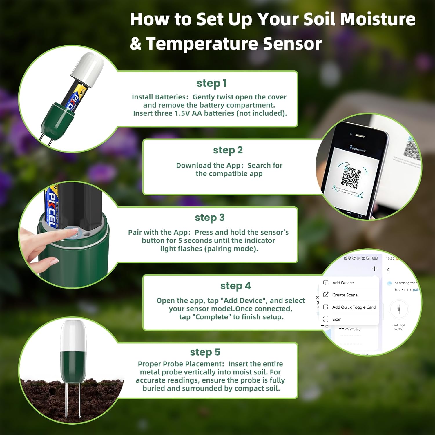 Moisture Meter Plants, Soil Meter, Wireless WiFi Soil Moisture Sensor, 2-in-1 Soil Moisture Meter, WiFi, Garden, Lawn, Potted Plants Care-VerdiqueGarden