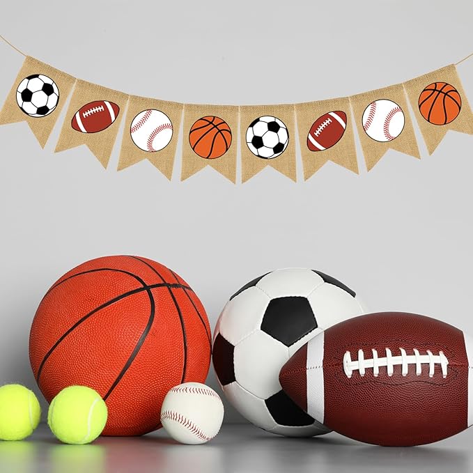 Doumeny Sports Burlap Banner Baseball Bunting Garland Sport Theme Party Hanging Banner American Football Banner Garland Basketball Soccer Banner Bunting for Birthday Baby Shower Sport Club Party Decor-VerdiqueGarden
