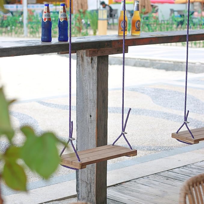 Teak Wood Swing 16.6"x7.5" - Outdoor Wooden Tree Swing Seat for Adults & Kids, Backyard Wood Swings with Height Adjustable Design-VerdiqueGarden