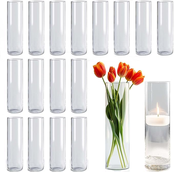 18pcs Glass Vase Cylinder Vases for Centerpieces Small Flower Glass Clear Vases Home Decor Centerpiece Table Flower Vase Decorations for Office Beautification＆Holiday 7.5 Inch Tall-VerdiqueGarden