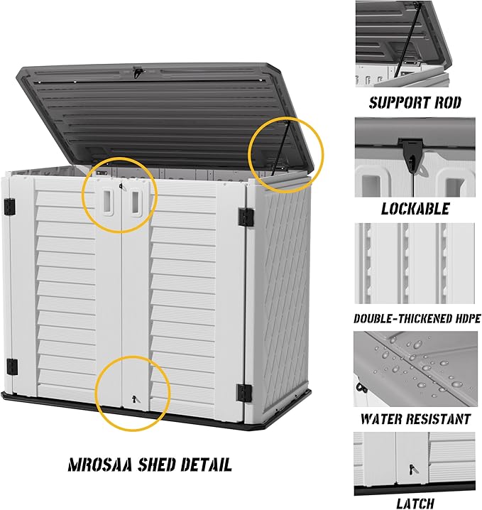 Outdoor Patio Storage Shed,Waterproof Horizontal Outdoor Storage Cabinet for Garbage Cans,Tools and Lawnmower Lockable(34 Cu.ft-Warm-White)-VerdiqueGarden