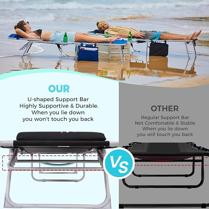 #WEJOY Folding Recliner Lounge Chair with Side Table for Outdoor 5 Positions Adjustable Reclining Patio Camping Chair with Removable Padded Pillow,Side Pocket for Beach Pool Patio Sunbathing Lawn-VerdiqueGarden