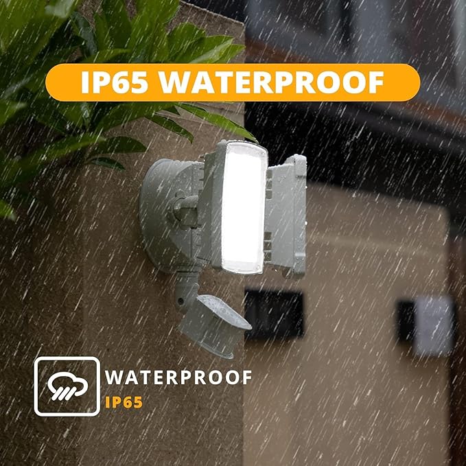 UME 2 Pack 19W LED Flood Light Motion Sensor Outdoor, 2 Adjustable Head, 2000LM, 5000K, IP65 Waterproof, Dusk to Dawn Security Light with Photocell for Exterior,Outside,Garage,House(White)-VerdiqueGarden