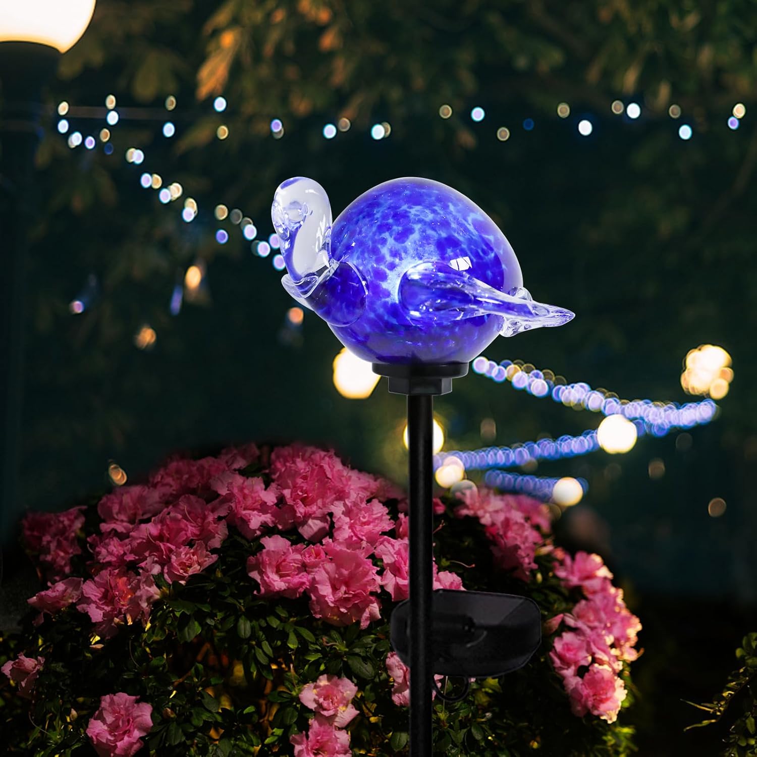 Afirst Decorative Solar Lights Outdoor Solar Turtle Stake Lights Hand Blown Glass Decorative Garden Pathway Light Outdoor Waterproof Glass Stakes Blue-VerdiqueGarden