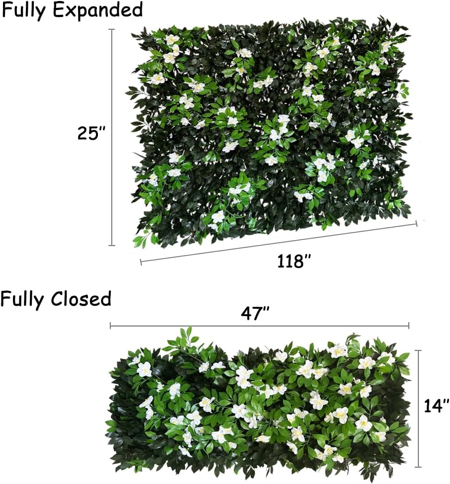 Expandable Fence Privacy Screen for Balcony Patio Outdoor,Decorative Faux Ivy Fencing Panel,Artificial Hedges (Single Sided Leaves) (4, Branches -White Fowers)-VerdiqueGarden