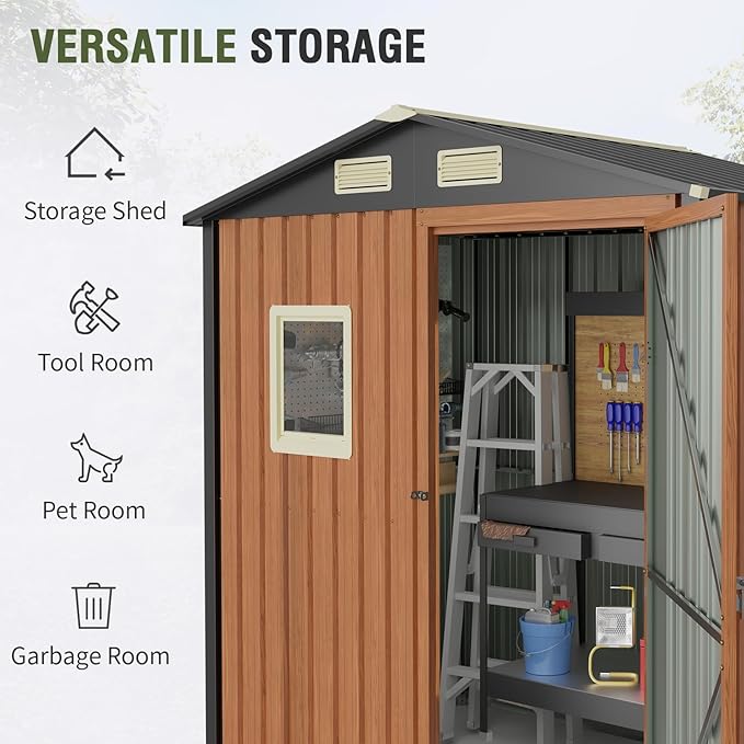 Outdoor Storage Shed 6x4 Ft, Lockable Metal Garden Shed with Window, Tool Shed Tiny House Vertical Outside Storage Building for Backyard, Lawn, Patio, Bike-VerdiqueGarden