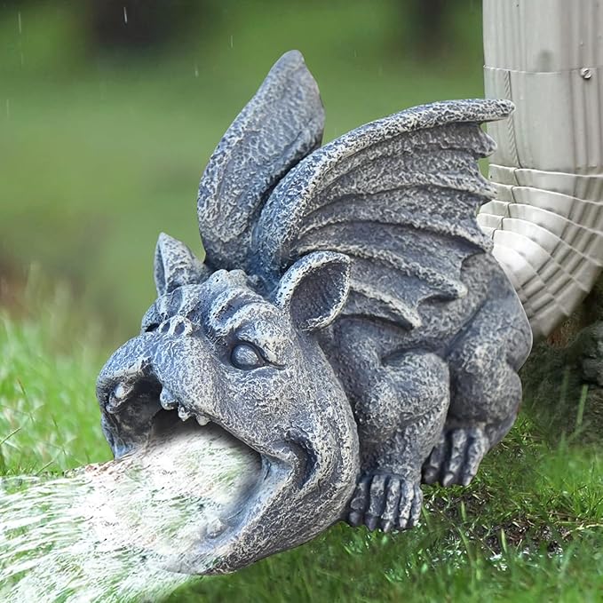OwMell Gargoyle Gutter Guardian Downspout Statue, Garden Decorative Downspout Extension Statue Figurine, Gutter Guards for 3" x 4" Rain Downspout Splash Block, Downspout Extender Diverter-VerdiqueGarden