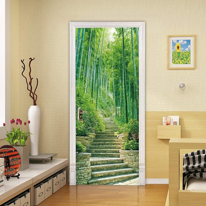 3D Door Stickers Murals - Bamboo Peel and Stick Wallpaper - Self-Adhesive Removable PVC Waterproof - Bedroom Living Room Door Decals 37.4" x 78.7"-VerdiqueGarden