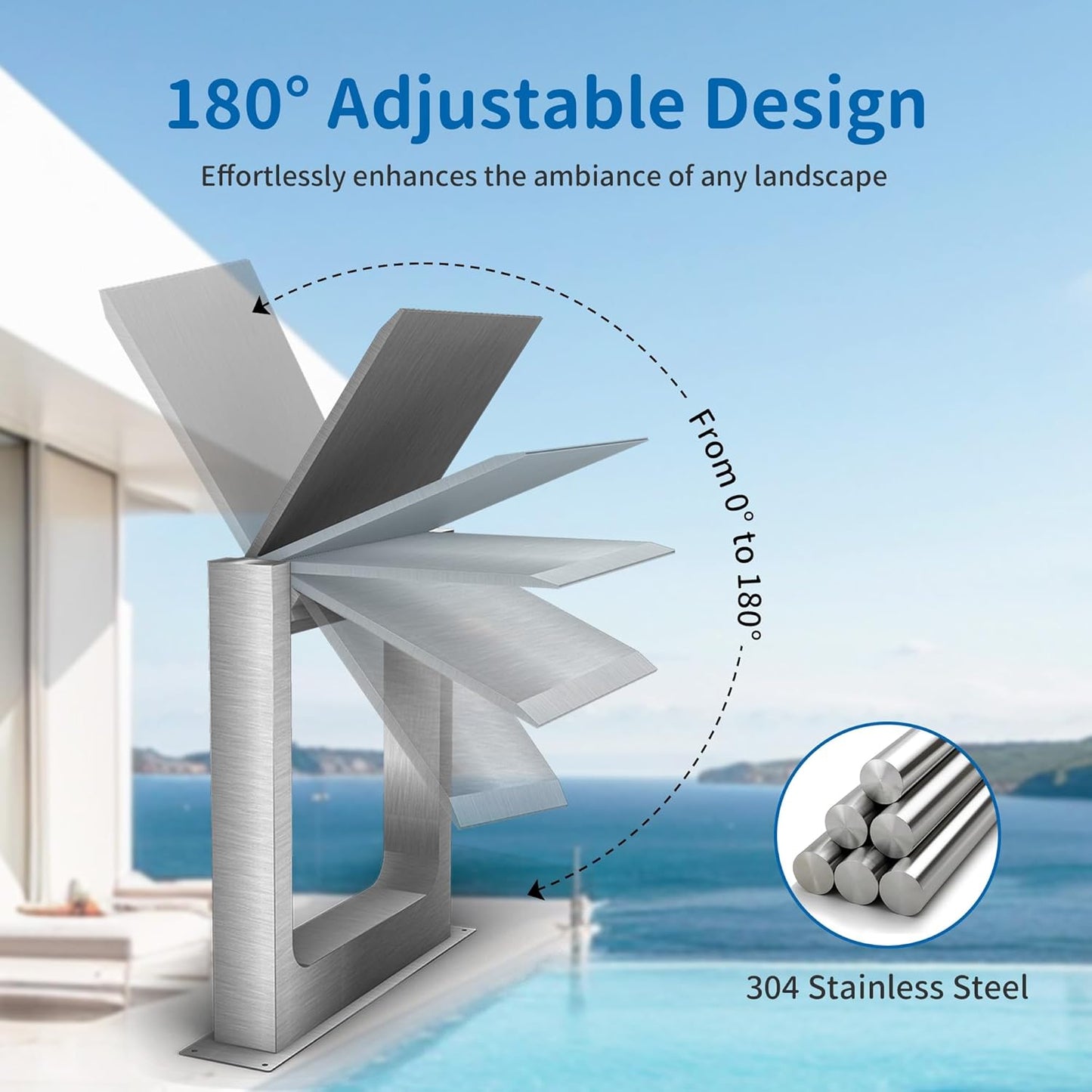 180° Rotating 304 Stainless Steel Waterfall Spillway, Swimming Pool & Garden Cascade Waterfall Fountain with Adjustable Spray Direction and Angle for Upscale Resorts, Luxury Residences-VerdiqueGarden
