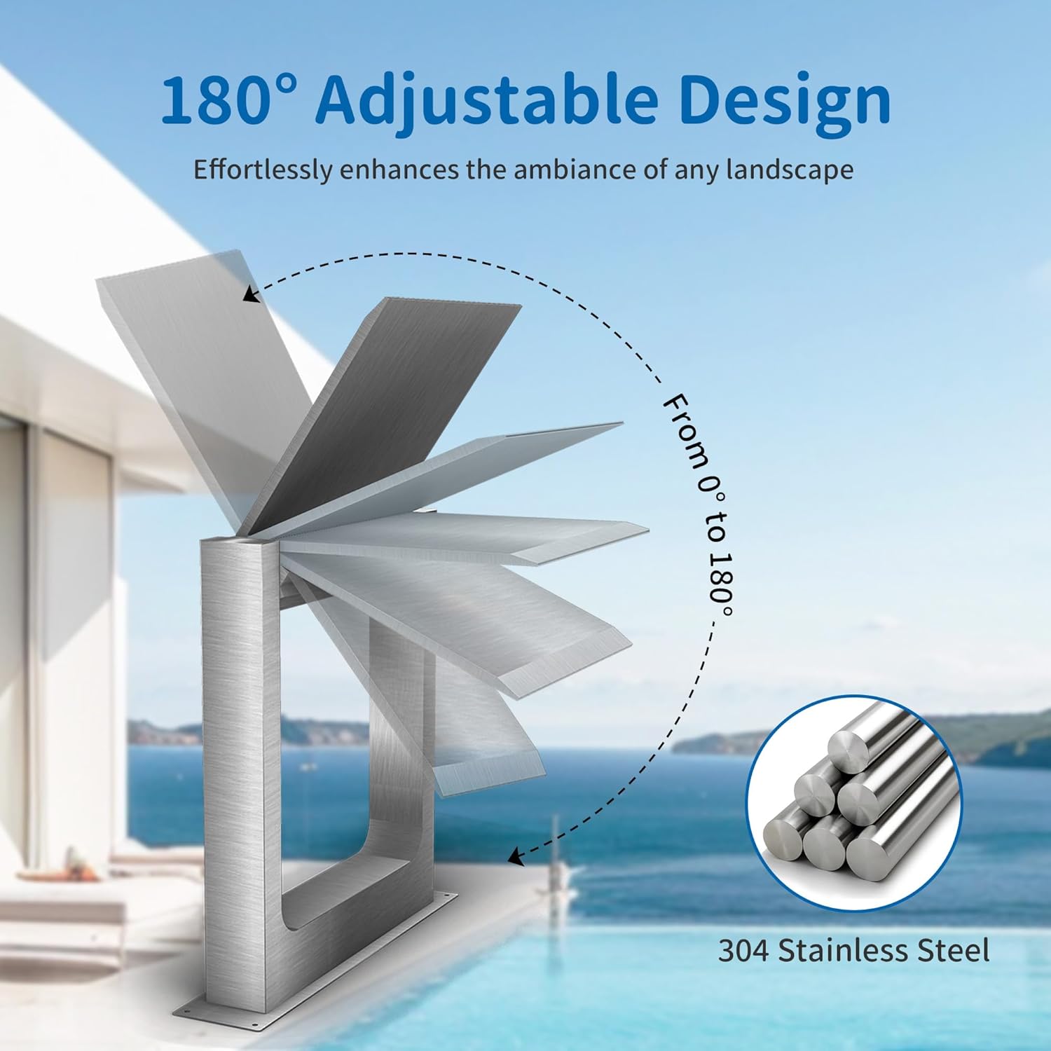 180° Rotating 304 Stainless Steel Waterfall Spillway, Swimming Pool & Garden Cascade Waterfall Fountain with Adjustable Spray Direction and Angle for Upscale Resorts, Luxury Residences-VerdiqueGarden