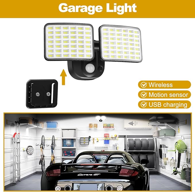 Rechargeable Battery Operated Light, 2500&4000LM Motion Sensor Security Light(1-3 Months Endurance), USB Charging LED Flood Outdoor for Garage/Yard/Entryways/Patio/Garden (2 Pack)-VerdiqueGarden