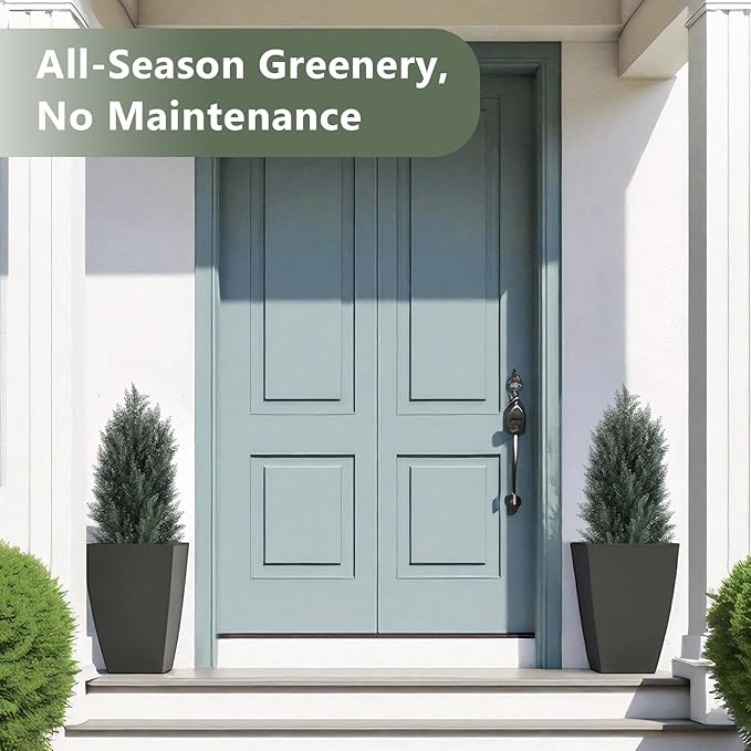 THE BLOOM TIMES 3ft Topiary Trees Artificial Outdoor 2 Pack – UV Resistant Faux Cedar Pine Cypress Bushes and Shrubs, Fake Potted Plants for Front Porch Outside Planter Patio Decor, Set of 2 (3 Foot)-VerdiqueGarden