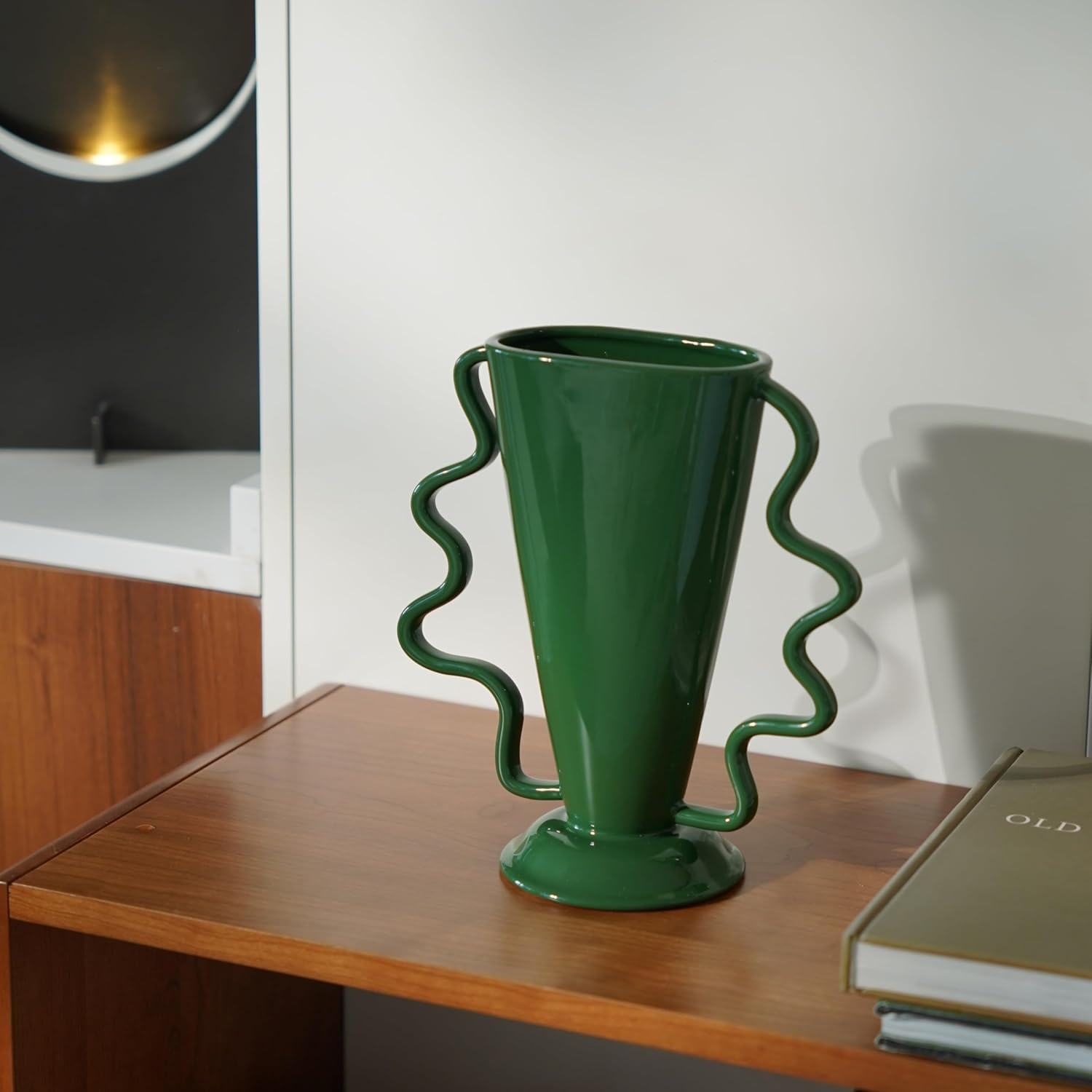 Wild Works Green Rotary Vase Medieval Flower Vessel Living Room Entrance Personalized Simple Wabi Sabi Decorative Ornament Ceramic Ornament-VerdiqueGarden