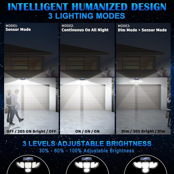 Solar Motion Sensor Flood Lights Outdoor - 496LEDs 3500LM 3 Lighting Modes 3 Levels Brightness, 6 Heads 360° Illumination, IP65 Solar Security Lights,for Porch Yard Patio Garage(2 Packs)-VerdiqueGarden