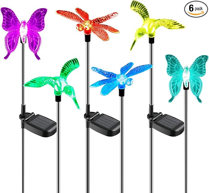 OxyLED Solar Garden Stake Lights 6 Pack Outdoor LED Figurine Lighting Color Changing Waterproof Solar Hummingbird Lights Butterfly Dragonfly for Patio Yard Pathway-VerdiqueGarden