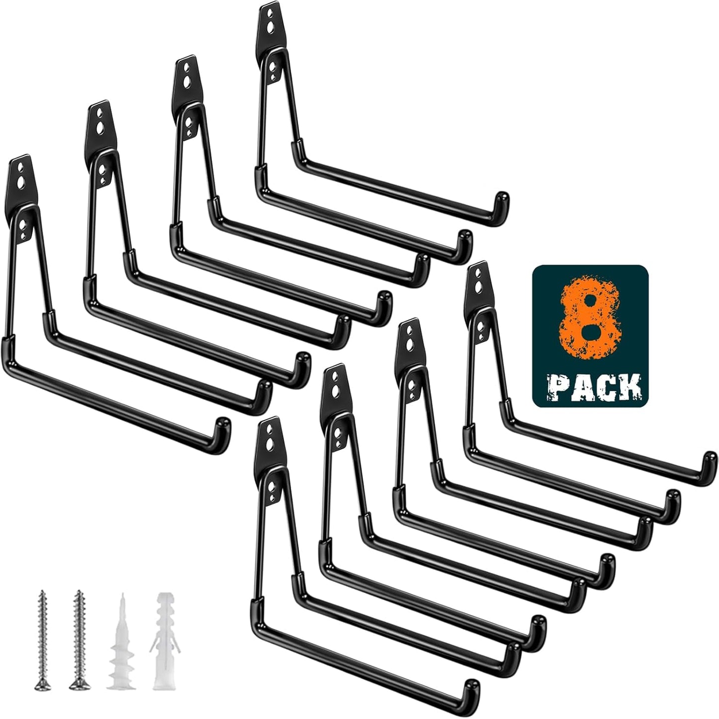 Heavy Duty Garage Hooks 8 Pack, 7.7 inch U Shaped Long Hanger, Wall Mounted Storage System, Power and Garden Tool Organizer, for Hanging Ladders, Bikes, Hose, Bulk Items and More-VerdiqueGarden