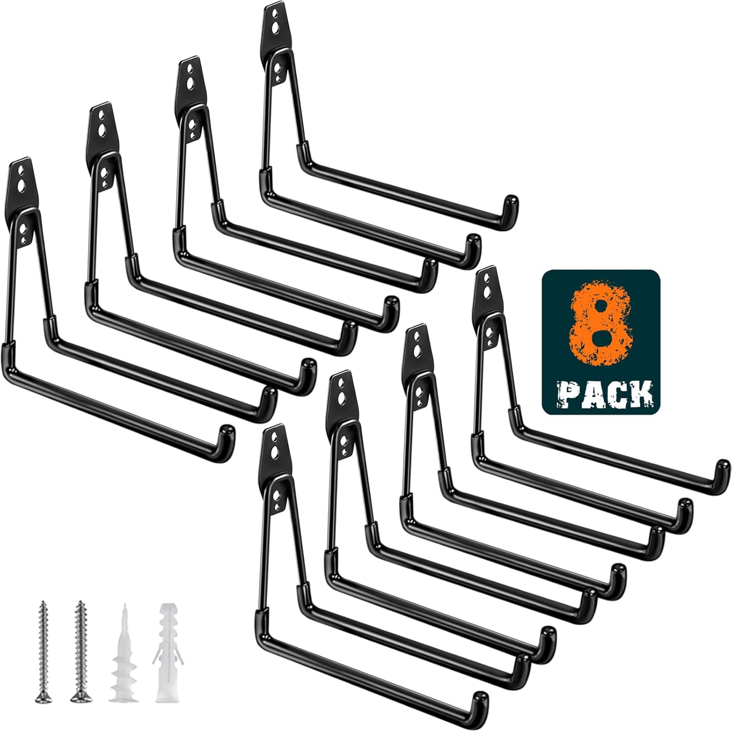 Heavy Duty Garage Hooks 8 Pack, 7.7 inch U Shaped Long Hanger, Wall Mounted Storage System, Power and Garden Tool Organizer, for Hanging Ladders, Bikes, Hose, Bulk Items and More-VerdiqueGarden