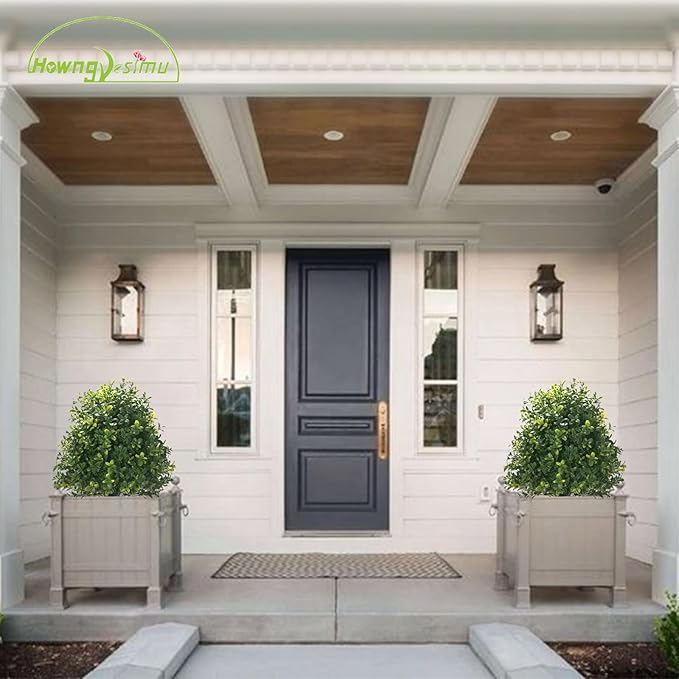 Artificial Boxwood Ball Trees with Ground Spike, 20" UV Resistant Artificial Shrubs, Fake Evergreen Artificial Plant Brush for Indoor Outdoor Front Porch Garden, 1 Pack-VerdiqueGarden