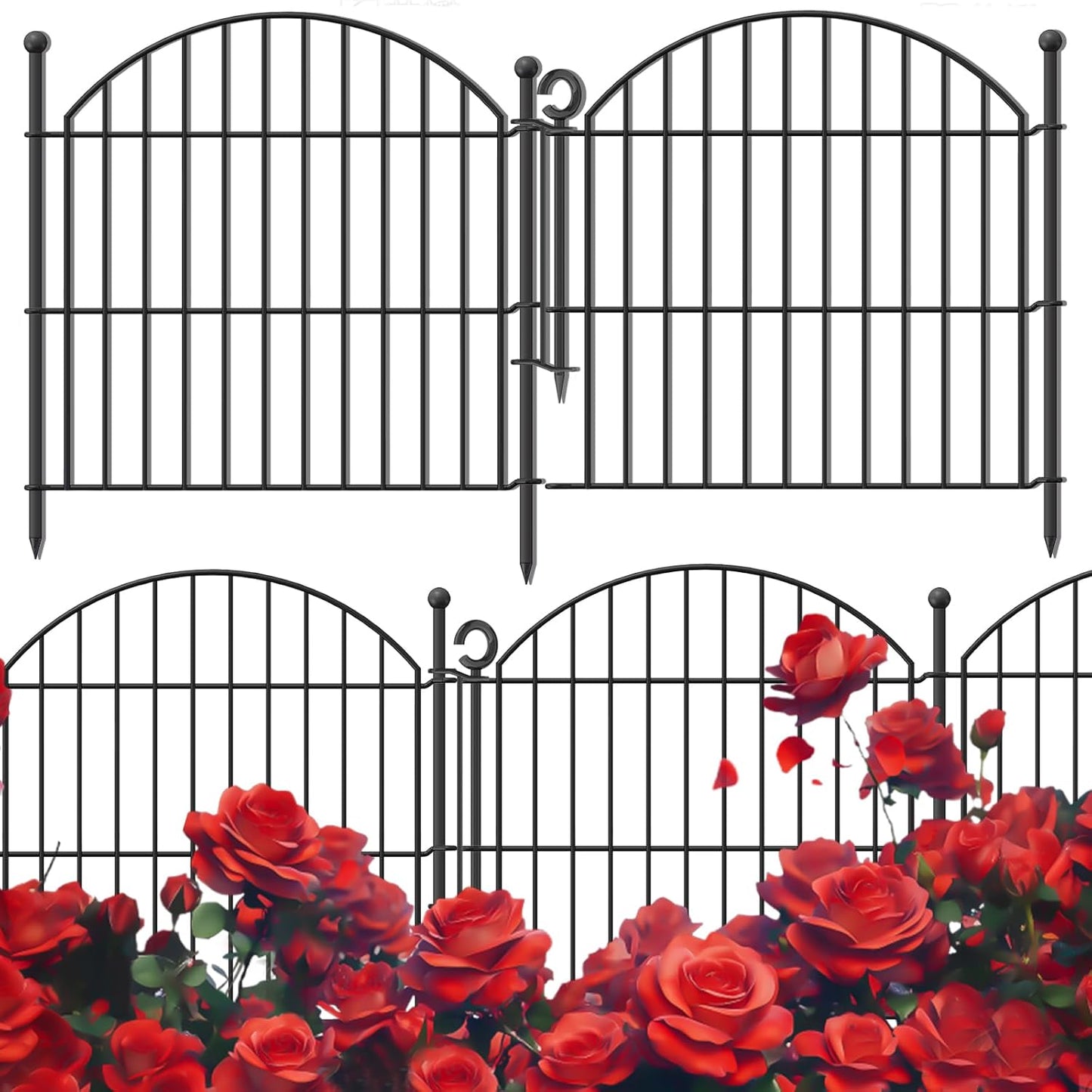 Decorative Garden Fence 24in (H) x20ft (L), 10 Pack No Dig Fence Animal Barrier for Dog with Lock, Arched Flower Bed Edging, Wire Border Panel Fencing for Yard Patio Outdoor Decor-VerdiqueGarden