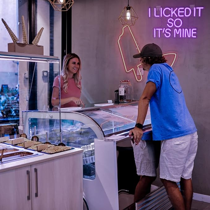 WLHOPE I Licked It So It's Mine Neon Sign Purple LED Neon Signs for Wall Decor, USB Connectivity Sexy Licked Neon Light for Bedroom Home Bar Club Hotel Party,Ice Cream Shop Dessert Store Neon Decor-VerdiqueGarden
