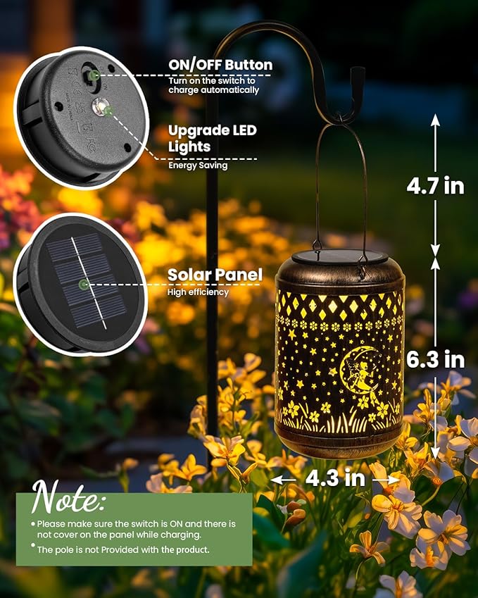Solar Lanterns Outdoor Hanging Waterproof,Fairy Garden Decor Gifts for Women Mom, Solar Lights Metal Fall Decoration Outside for Yard, Patio,Garden,Backyard,Porch-VerdiqueGarden