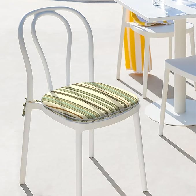 Indoor/Outdoor Chair Cushions 16x17 Inch, Patio Chair Cushions with Ties, All Weather Seat Cushions for Patio Furniture Home Garden Chair Use, Set of 4,Stripe Onyx-VerdiqueGarden