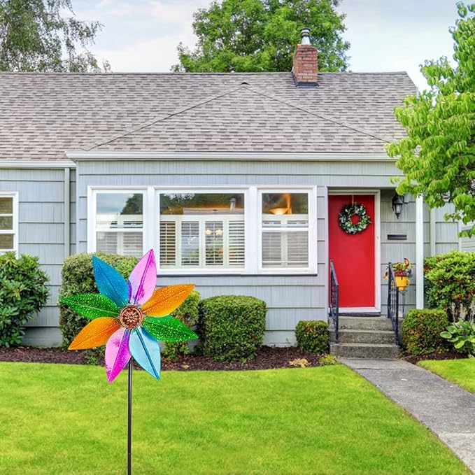 DREAMYSOUL Colorful Wind Spinner 38Inches, Metal Garden Pinwheels for Yard and Garden, Decorative Wind Spinners for Outdoor Patio Yard Lawn-VerdiqueGarden