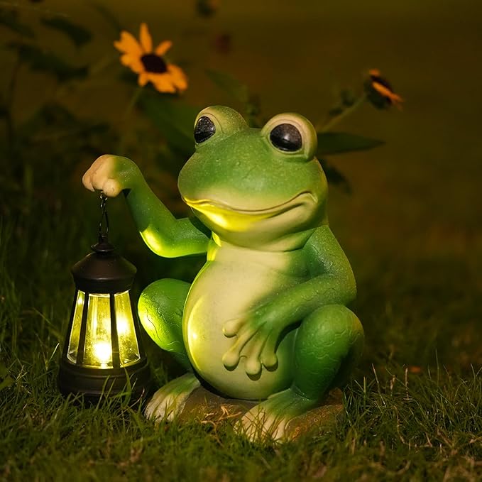 Large Frog Garden Decor for Outside Solar Powered Sculptures for Garden Patio Cute Animal Garden Statues Home Easter Ornaments, Gifts for Mom Grandma-VerdiqueGarden