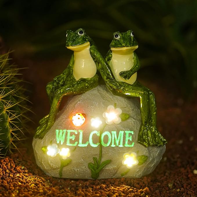 Nacome Solar Garden Outdoor Statues Frog with Succulent and 7 LED Lights - Lawn Decor for Patio, Balcony, Yard Ornament - Unique Housewarming Gifts-VerdiqueGarden