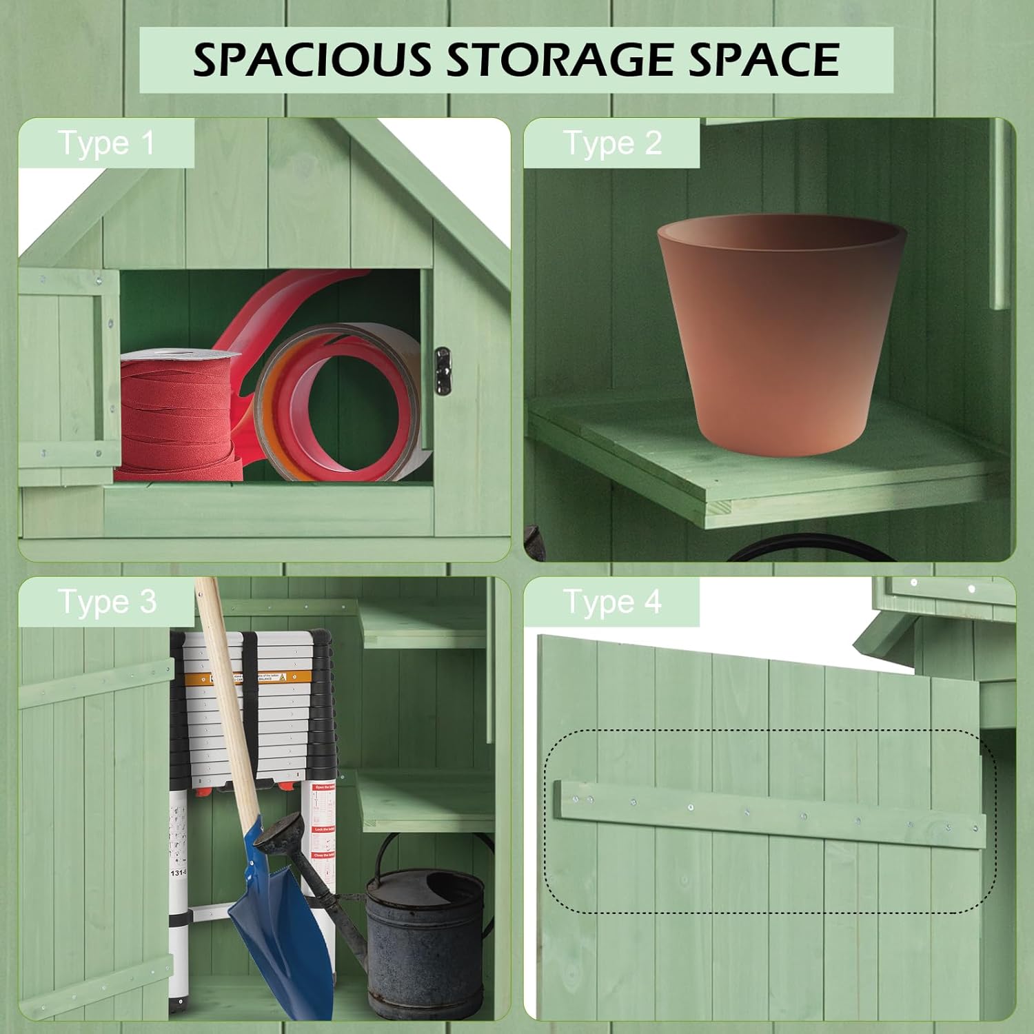 Outvita Outdoor Storage Cabinet, 70in Wooden Vertical Garden Tools Shed, Patio Storage Organizer with Latch & Waterproof Roof for Yard Deck Lawn Farmland Equipment(Green)-VerdiqueGarden