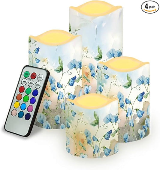 Ystardream Blue Flower Led Flameless Candles Valentine's Day Decorations Electric Christmas Candles for Windows,Unscented,Safe for Families with Pet(s) or Young Child(ren)-VerdiqueGarden