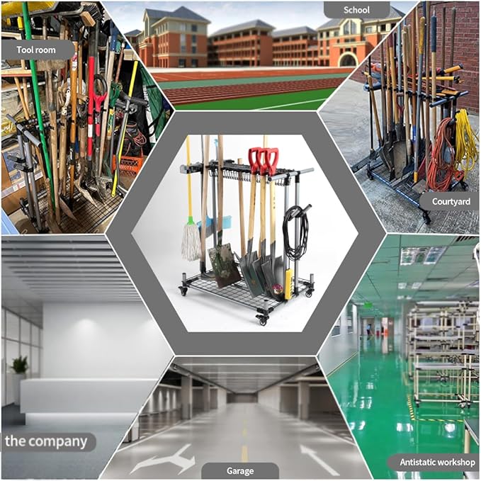 Mobile garden tool organizer metal Garage Storage Holder storage large long lawn tools heavy duty tool rack sturdy yard cart-VerdiqueGarden