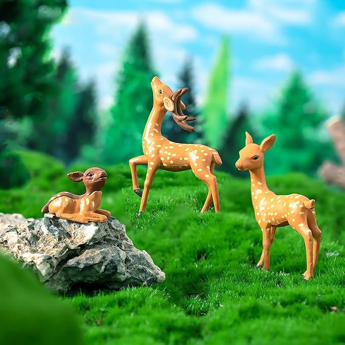 Exasinine 12 Pcs Mothers Love Deer Figurines Forest Animal Figurines Woodland Animals Creatures Figurines Miniature Deer for Crafts Fairy Garden Supplies Cake Toppers-VerdiqueGarden