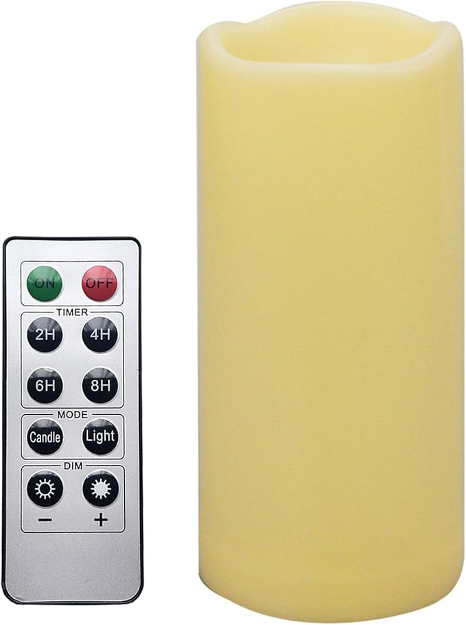 iZAN 1 PCS Outdoor Flameless LED Pillar Candle with Remote & Timer - Long Lasting Waterproof Flickering Battery Operated Electric Candle for Christmas Lantern Party Wedding Decoration 3"x7"-VerdiqueGarden