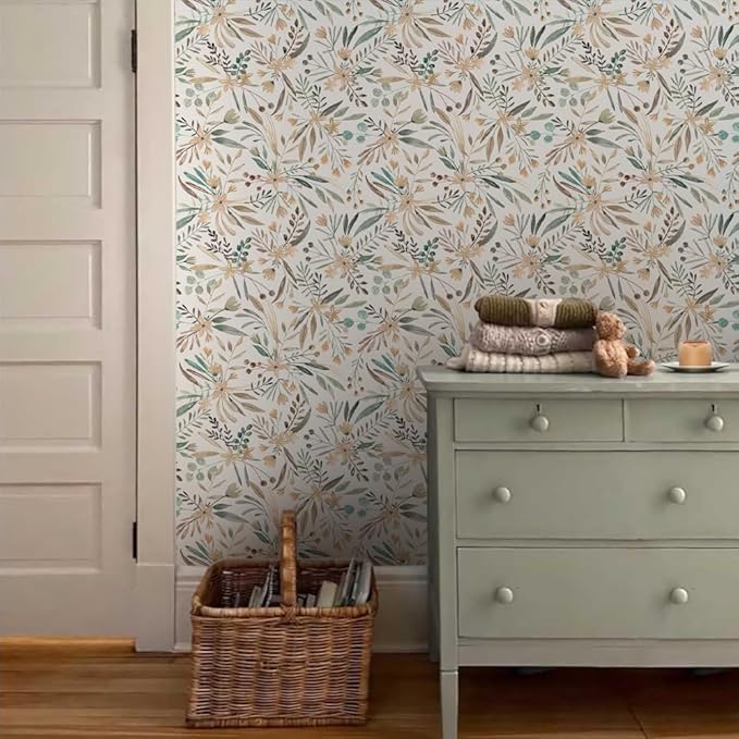 Boho Watercolor Brown Leaf Vintage Peel and Stick Wallpaper Self Adhesive Removable Easy Peel Off Stick on Wall Paper for Bedroom Cabinet Renter-VerdiqueGarden