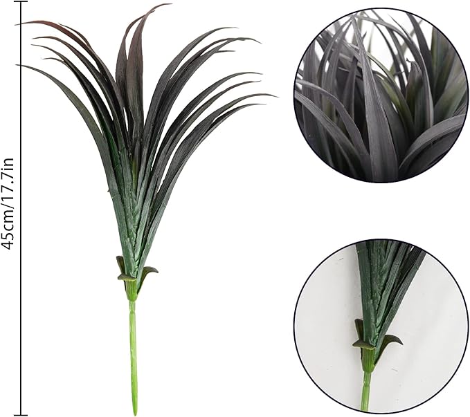16Pcs Artificial Grass Fake Plants 17.3in Outdoor Plants UV Resistant Faux Greenery Stems Fake Grass for Home Window Garden Office Patio Pathway Front Porch Décor Green & Black-VerdiqueGarden