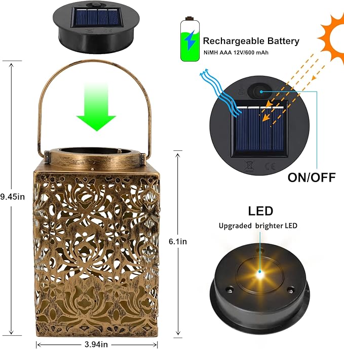 2 Pack Solar Lanterns Outdoor Waterproof - Metal Solar Garden Lights for Patio Porch Yard Garden Decor, Christmas Birthday Gifts for Women (Bronze)-VerdiqueGarden