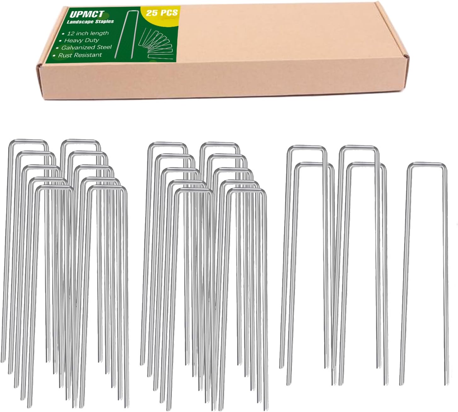 12 Inch Galvanized Garden Landscape Staples Stakes, 25 50 100 PCS Anti-Rust Garden Staples U-Shaped Landscape Pins for Secure Lawn Fabric (25, 12 Inch)-VerdiqueGarden