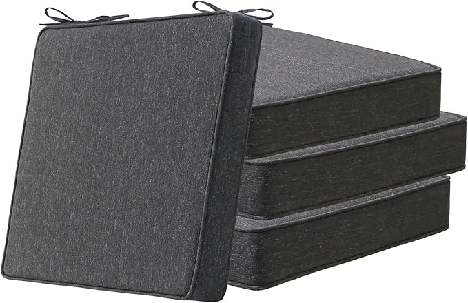 Square Corner Seat Cushions, 19" x 19" x 3", Set of 4, Indoor Outdoor Water Repellent Universal Chair Pads with Ties for Patio Furniture, Garden Deck Dining Chairs, Charcoal-VerdiqueGarden
