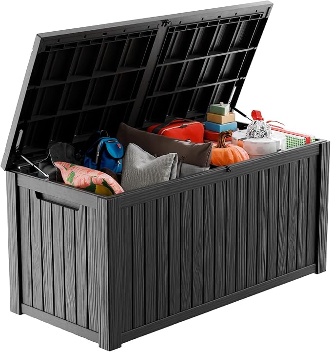 180 Gallon Outdoor Storage Box – Waterproof Deck Box for Garden & Patio,Black-VerdiqueGarden