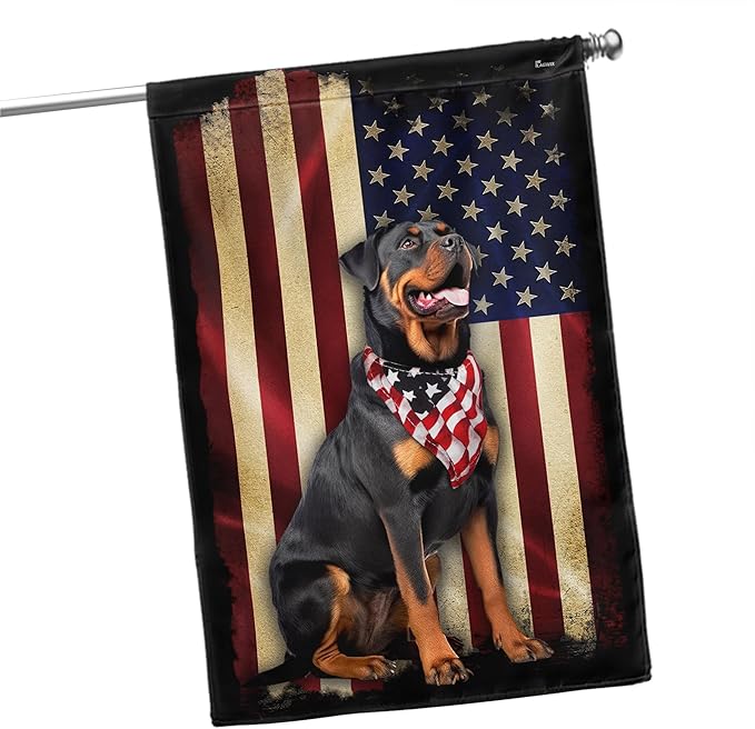 Flags-Rottweiler American Flag, House Flag (29.5" x 39.5")-USA House Garden Flags Premium Polyester-Decorative Outdoor Flags-VerdiqueGarden