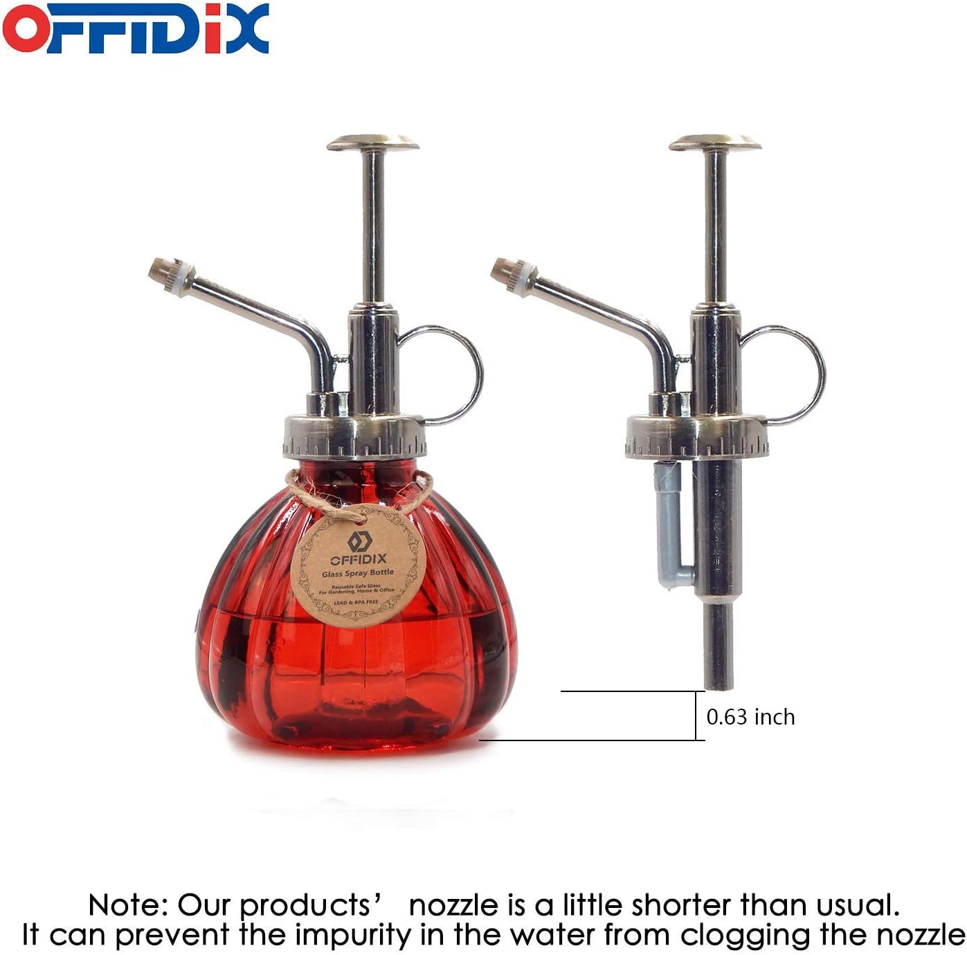 OFFIDIX Plant Glass Spray Bottle,Flower Mister Indoor Plant Watering Can Pot 6.3" Tall Vintage Pumpkin Style with Bronze Plastic Top Pump One Hand Small Watering Cans for House Plants(Red)-VerdiqueGarden