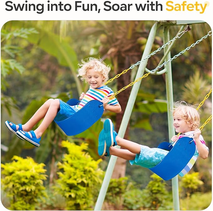 DECORLIFE 2-Pack Swing Seats for Swing Set, Support 330lb, Swings Replacement Kits with Coated Chains for Kids Adults, Swing Set Accessories with Snap Hooks for Outdoor Backyard Playground, Blue-VerdiqueGarden