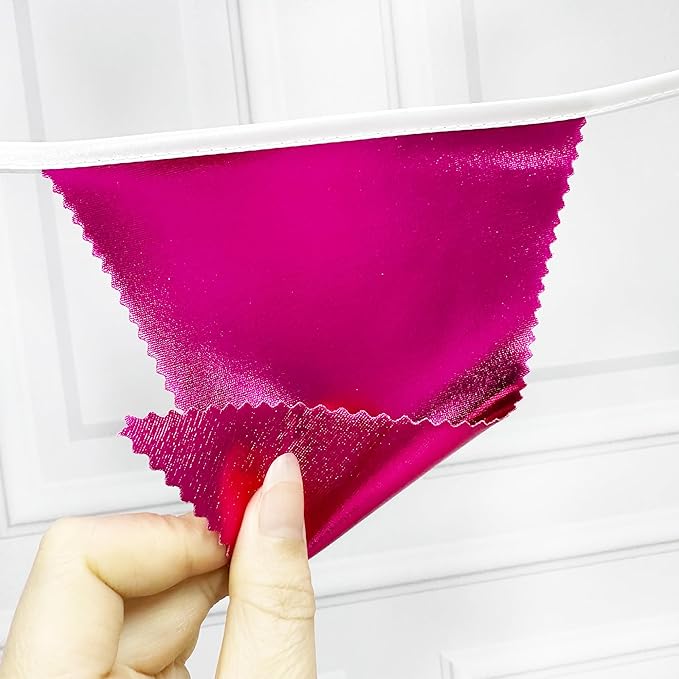 Hot Pink Party Decorations Triangle Pennant Banner Flag Rose Pink Metallic Fabric Bunting Garland for Birthday Bachelorette Wedding Bridal Shower Anniversary Flamingo Theme Party Supplies-VerdiqueGarden