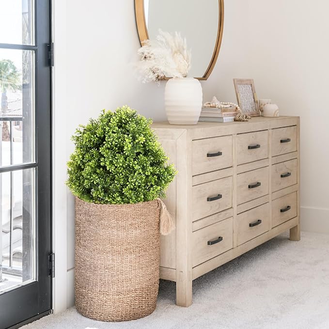 27“ Realistic Artificial Boxwood Topiary Trees Set of 2, Faux Boxwood Plants Outdoor UV-Resistant, No Maintenance Curb Appeal Fake Evergreen Bushes & Shrubs for Front Porch Outside Planter Decor-VerdiqueGarden