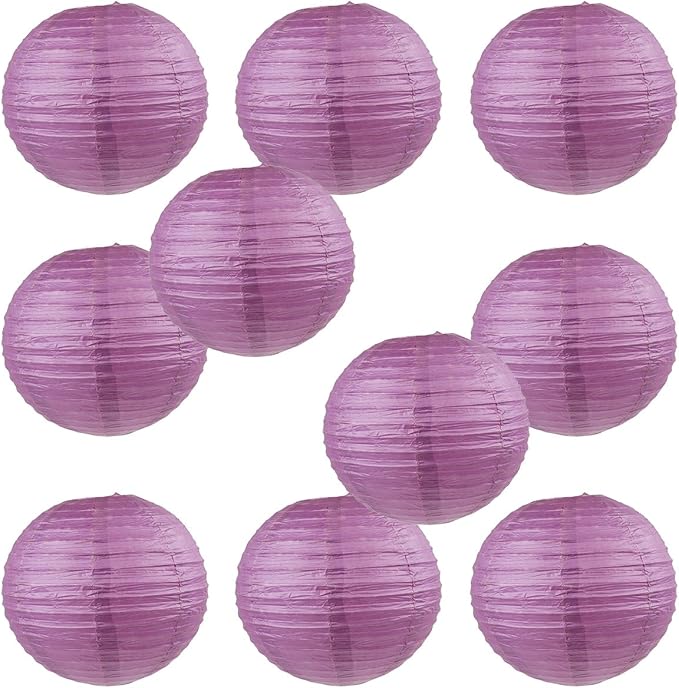 WYZworks - Round Paper Lanterns 10 Pack (Purple Plum, 10") - Hanging Paper Lanterns Lamp for Wedding, Birthday, Party and Home Decorations with 8", 10", 12", 16" Option-VerdiqueGarden