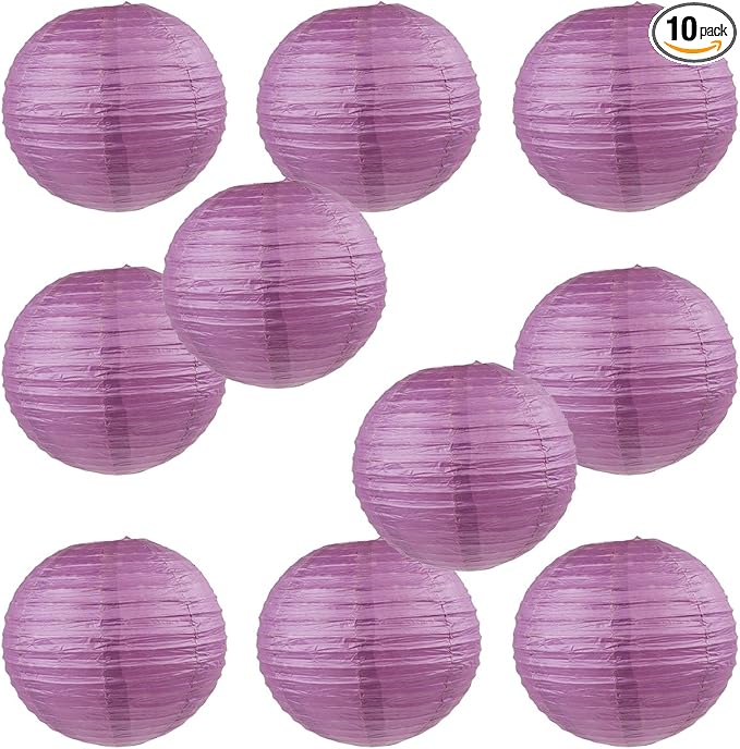WYZworks - Round Paper Lanterns 10 Pack (Purple Plum, 8") - Hanging Paper Lanterns Lamp for Wedding, Birthday, Party and Home Decorations with 8", 10", 12", 16" Option-VerdiqueGarden