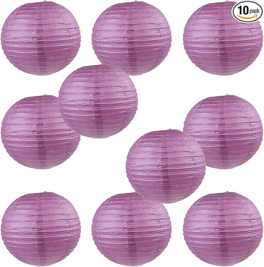 WYZworks - Round Paper Lanterns 10 Pack (Purple Plum, 14") - Hanging Paper Lanterns Lamp for Wedding, Birthday, Party and Home Decorations with 8", 10", 12", 14", 16" Option-VerdiqueGarden