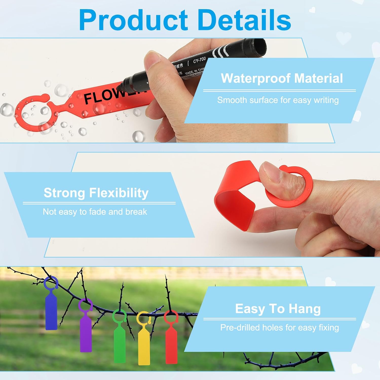 uxcell Waterproof Plastic Plant Labels, 100 Pcs 4.3 Inch Plant Hanging Labels, Color Hanging Plant Markers for Indoor Plants,Outdoor,Garden and Greenhouse (Red)-VerdiqueGarden