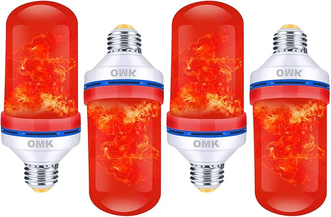 OMK Flame Light Bulb Christmas Decor (4 Pack) Red Color Led Flickering Fire Simulated Lamps 3W Energy Efficient Fire Lights for Indoor Outdoor Holiday Decoration Gifts-VerdiqueGarden